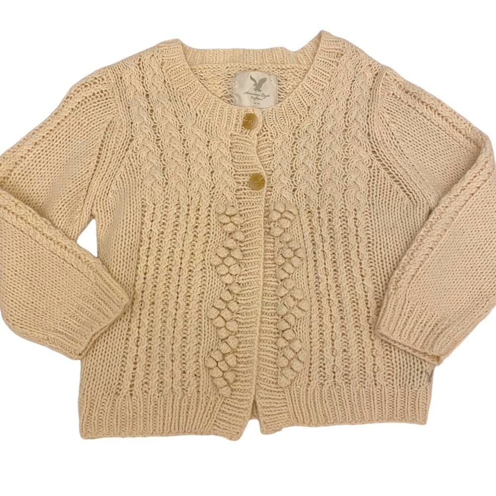 American Eagle Outfitters Size M Beige/Off White Two-Button Cardigan Wool Blend